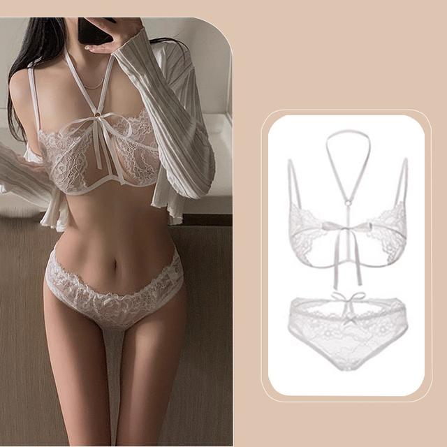 Đồ lót nữ ren xuyên thấu hở ngực gợi cảm thanh lịch set nội y cột dây không gọng đen đỏ trắng quyến rũ  T356