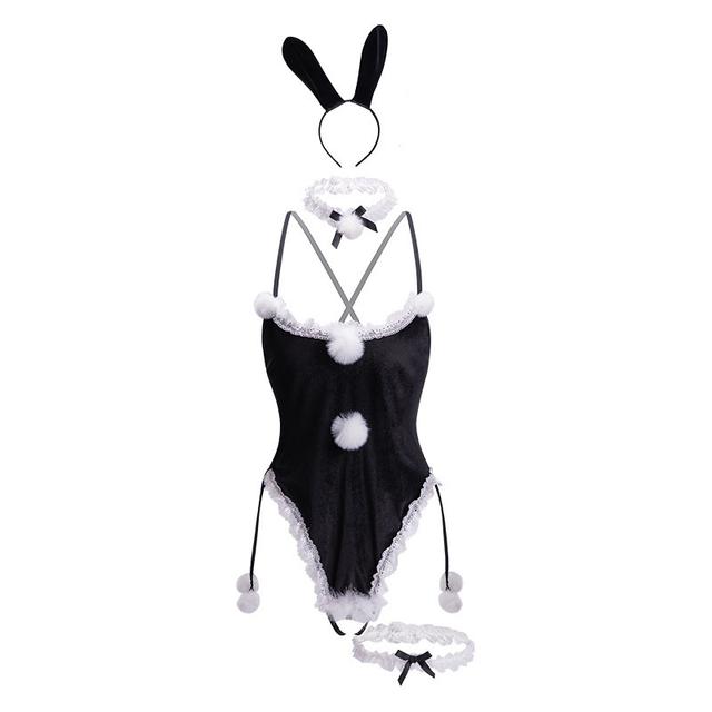 Set cosplay thỏ bông trắng sexy gợi cảm bodysuit đồ ngủ liền thân bunny đen xẻ đáy bonita quyến rũ  N333  HCM