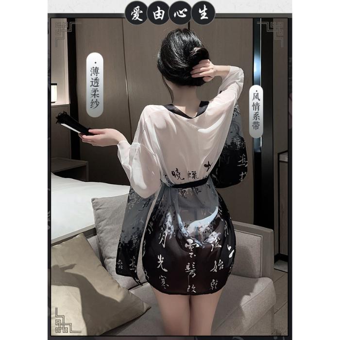 Áo choàng ngủ Kimono Nhật Bản anime xuyên thấu sexy gợi cảm áo khoác dài tay cosplay cổ trang Hanfu cao cấp BIKI N744
