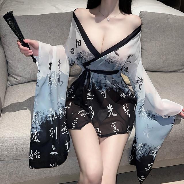 Áo choàng ngủ Kimono Nhật Bản anime xuyên thấu sexy gợi cảm áo khoác dài tay cosplay cổ trang Hanfu cao cấp BIKI N744