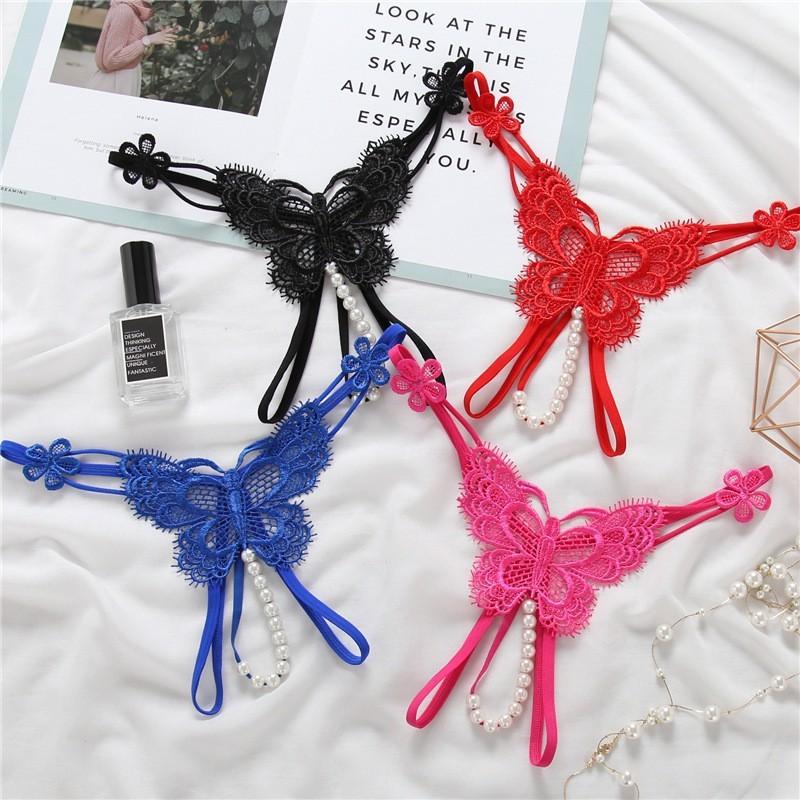 Quần lót xẻ đáy đính hạt họa tiết bướm siêu dễ thương gợi cảm quan chip nữ lọt khe phối hoa quyến rũ  T319