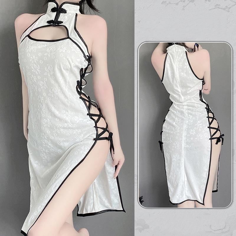 Váy sườn xám đan dây hông sexy nhung họa tiết hoa mềm mịn gợi cảm đồ ngủ cosplay cổ trang xẻ tà quyến rũ  N785
