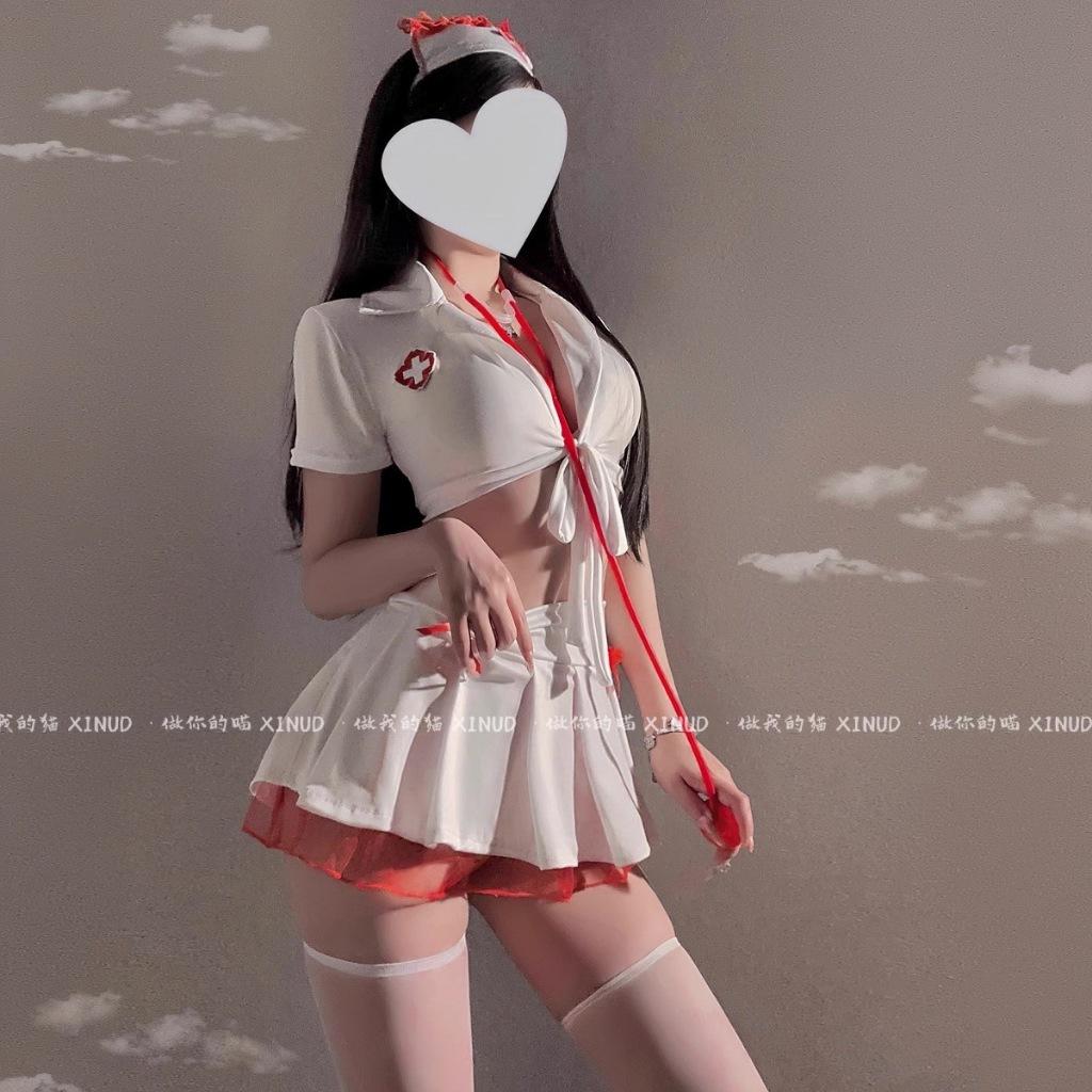 Bộ đồ hóa trang nữ y tá xẻ ngực gợi cảm dễ thương set ngủ cosplay bác sĩ dáng xòe viền ren xinh quyến rũ  N751