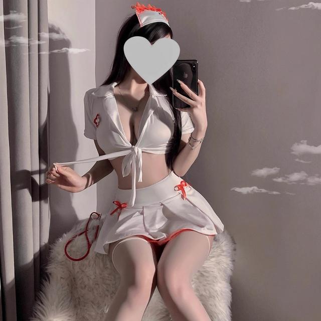 Bộ đồ hóa trang nữ y tá xẻ ngực gợi cảm dễ thương set ngủ cosplay bác sĩ dáng xòe viền ren xinh quyến rũ  N751