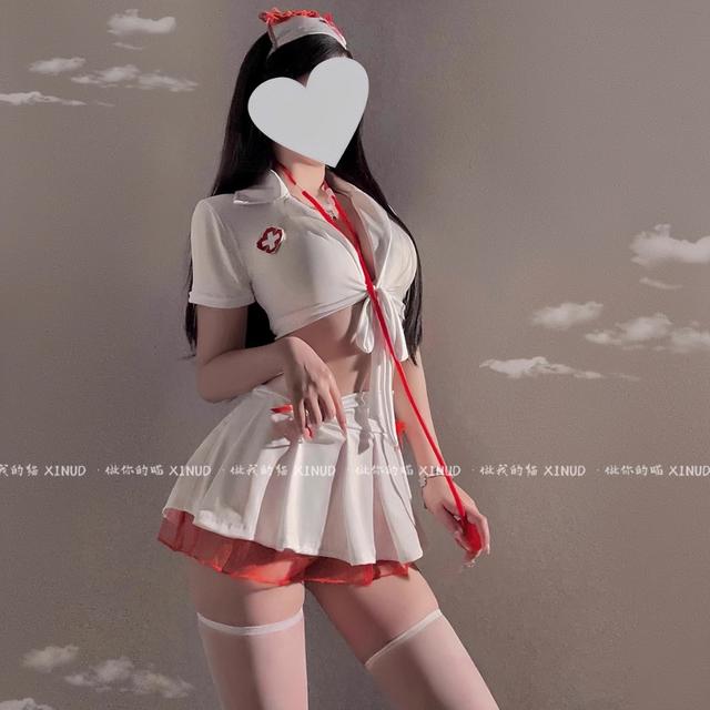 Bộ đồ hóa trang nữ y tá xẻ ngực gợi cảm dễ thương set ngủ cosplay bác sĩ dáng xòe viền ren xinh quyến rũ  N751