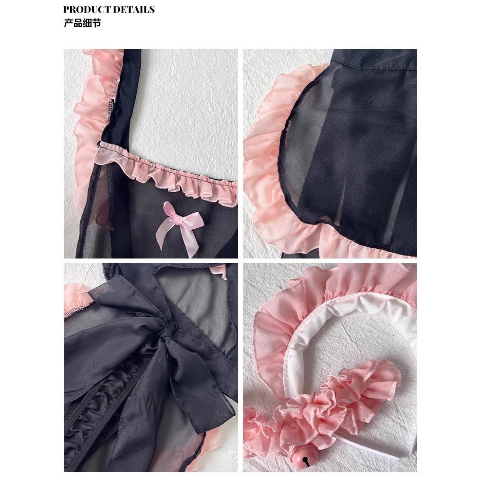 Váy cosplay cô hầu gái maid tạp dề viền hồng dễ thương gợi cảm đồ ngủ nữ giúp việc xuyên thấu quyến rũ  N879