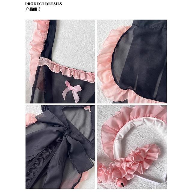 Váy cosplay cô hầu gái maid tạp dề viền hồng dễ thương gợi cảm đồ ngủ nữ giúp việc xuyên thấu quyến rũ  N879