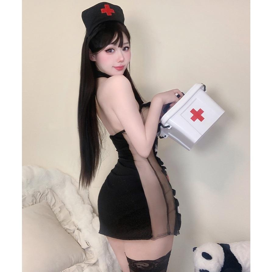 [HOT TREND] Đồ cosplay y tá sexy cổ yếm gợi cảm cuốn hút váy ngắn nữ bác sĩ ôm body phối ren quyến rũ  N356