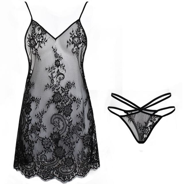 Váy ngủ sexy 2 dây ren xuyến thấu họa tiết hoa gợi cảm đầm ngủ nữ dáng dài hở lưng đen đỏ trắng quyến rũ  N102