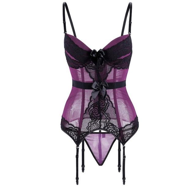 Đồ lót sexy KTV xuyên thấu có gọng fit body thon dáng gợi cảm áo corset kèm đai garter nịt tất quyên rũ  N811