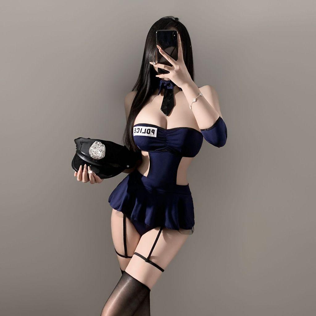 Cosplay cảnh sát xanh liền thân siêu xinh gợi cảm bodysuit nữ tiếp viên cơ trưởng kèm phụ kiện quyến rũ  N709