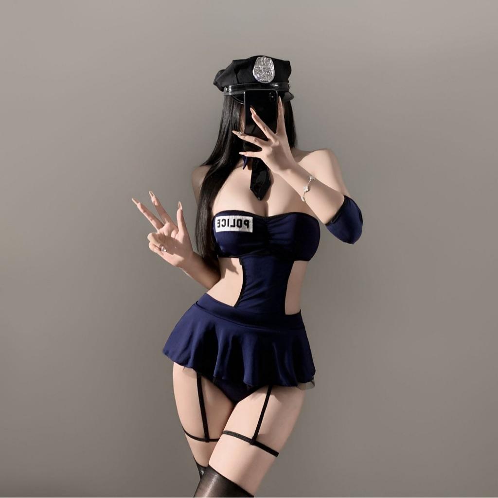 Cosplay cảnh sát xanh liền thân siêu xinh gợi cảm bodysuit nữ tiếp viên cơ trưởng kèm phụ kiện quyến rũ  N709