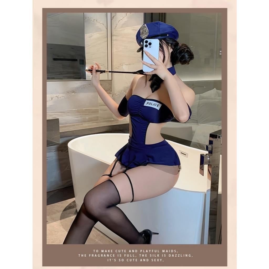 Cosplay cảnh sát xanh liền thân siêu xinh gợi cảm bodysuit nữ tiếp viên cơ trưởng kèm phụ kiện quyến rũ  N709