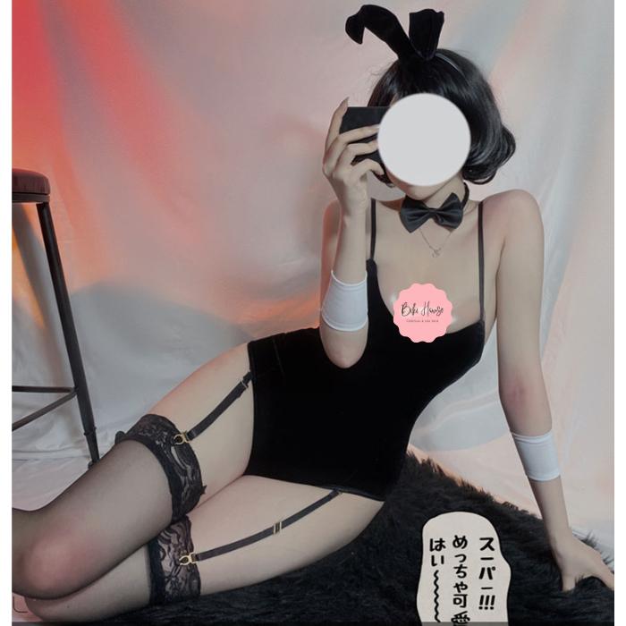 Cosplay thỏ ngọc anime nhung dễ thương kèm garter nịt tất sexy bodysuit set ngủ liền thân có đuôi bonita gợi cảm N737