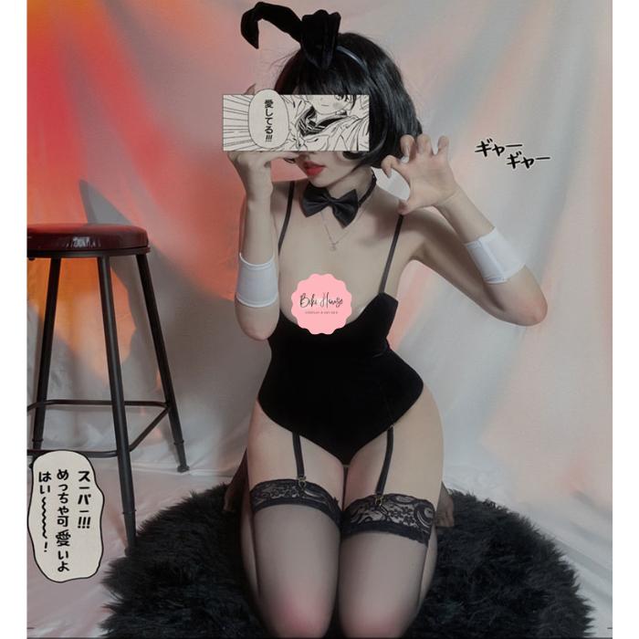 Cosplay thỏ ngọc anime nhung dễ thương kèm garter nịt tất sexy bodysuit set ngủ liền thân có đuôi bonita gợi cảm N737