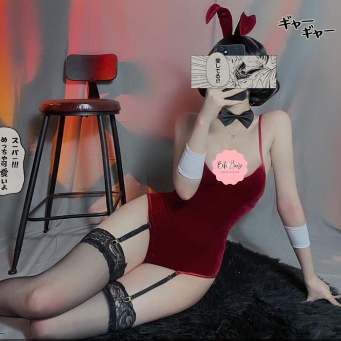 Cosplay thỏ ngọc anime nhung dễ thương kèm garter nịt tất sexy bodysuit set ngủ liền thân có đuôi bonita gợi cảm N737