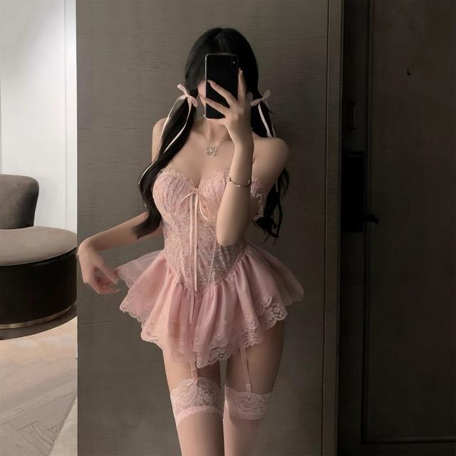Váy ngủ sexy cánh tiên ren hoa có gọng kèm garter nịt tất gợi cảm sang chảnh áo corset định hình dáng xoè quyến rũ N820