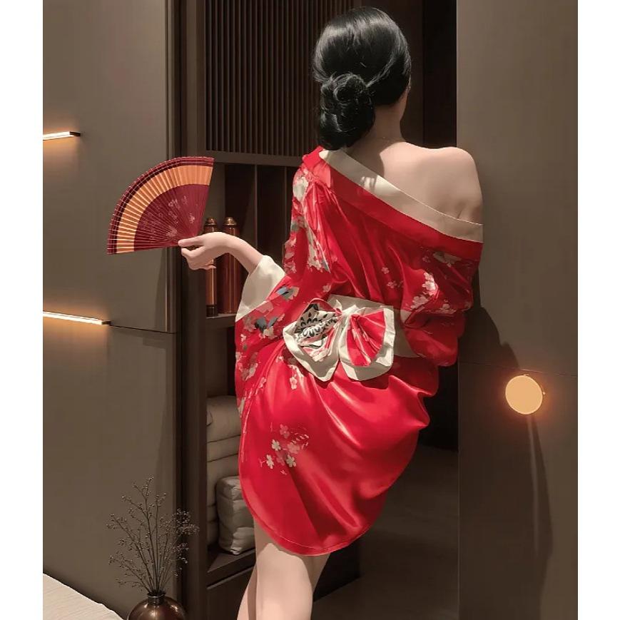 Đồ ngủ kimono Nhât Bản xẻ ngực gợi cảm tinh tế cosplay sexy áo choàng ngủ hoa anh đào quyến rũ ngọt ngào  N844