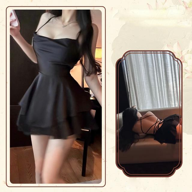 Váy ngủ lụa sexy 2 tầng phong cách tiểu thư sang chảnh đầm mặc nhà đan dây lưng gợi cảm quyến rũ  N194