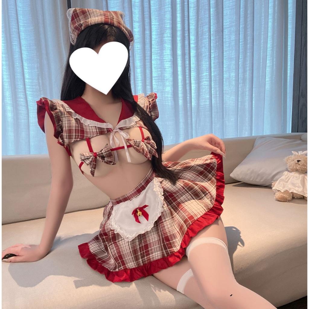 Đồ cosplay sexy hầu gái nơ chuông đáng yêu gợi cảm đồng phục học sinh sọc caro siêu dễ thương quyến rũ  N869