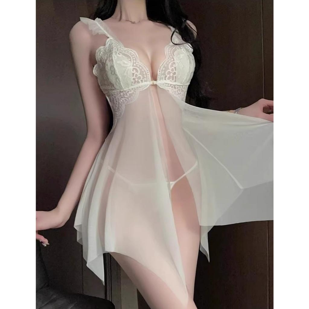 Váy ngủ nữ cánh tiên có mút ngực khoá cài sexy gợi cảm đầm 2 dây xuyên thấu xẻ tà trước quyến rũ tinh tế  N155