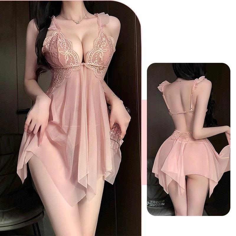 Váy ngủ nữ cánh tiên có mút ngực khoá cài sexy gợi cảm đầm 2 dây xuyên thấu xẻ tà trước quyến rũ tinh tế  N155