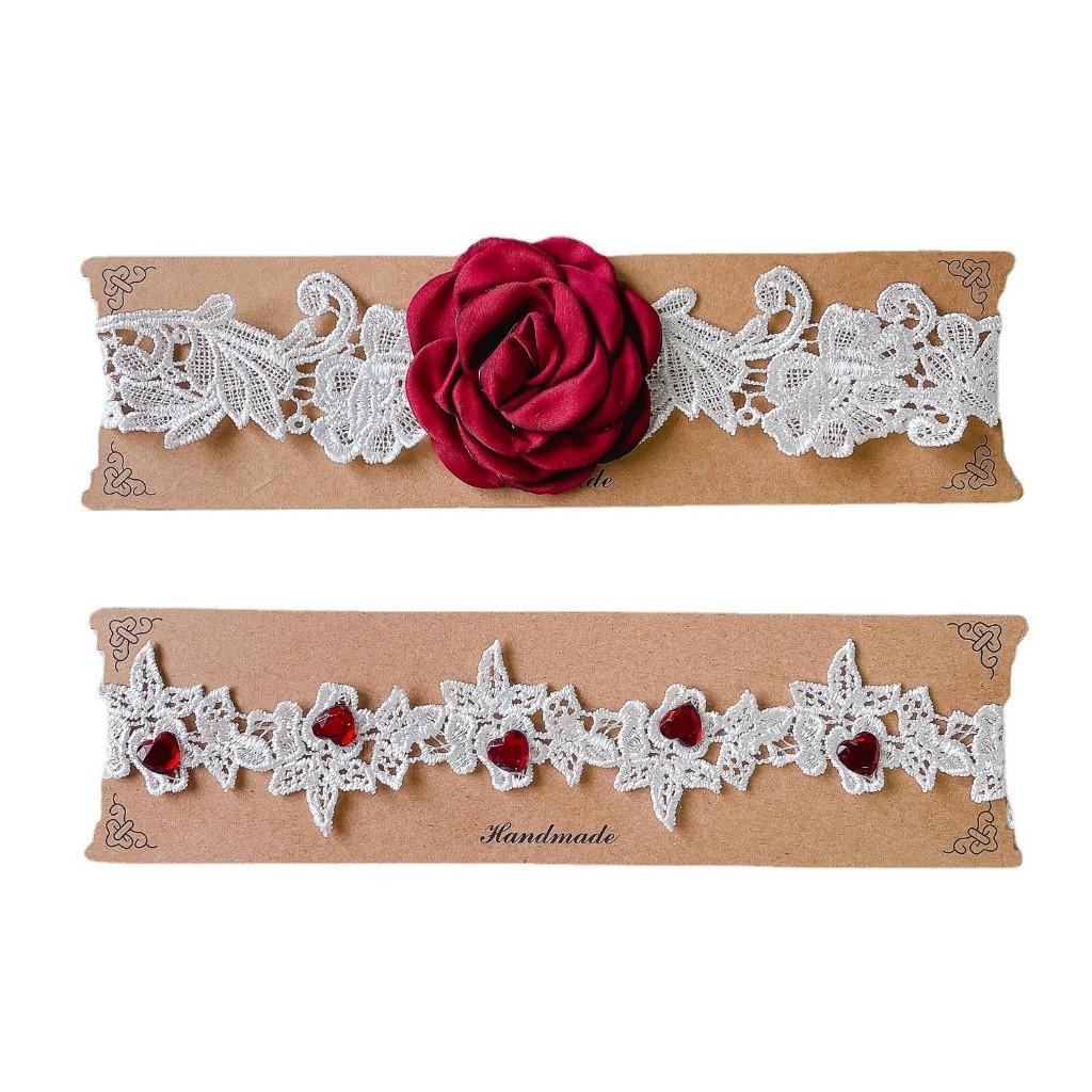 Vòng chân ren hoa hồng đen trắng đáng yêu gợi cảm choker đùi rose phối đồ cosplay sexy quyến rũ  T509