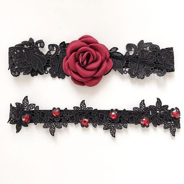 Vòng chân ren hoa hồng đen trắng đáng yêu gợi cảm choker đùi rose phối đồ cosplay sexy quyến rũ  T509