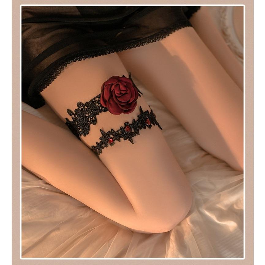 Vòng chân ren hoa hồng đen trắng đáng yêu gợi cảm choker đùi rose phối đồ cosplay sexy quyến rũ  T509
