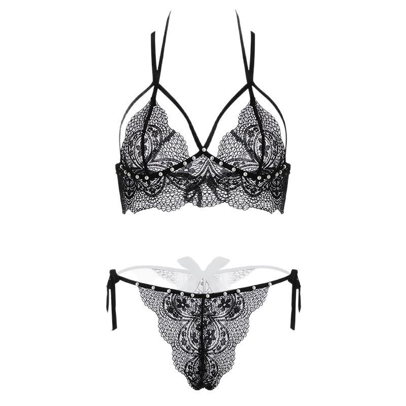 Đồ lót nữ ren xuyên thấu đính hạt đáng yêu quyến rũ set nội y lingerie cột dây đen đỏ gợi cảm ngọt ngào  T368