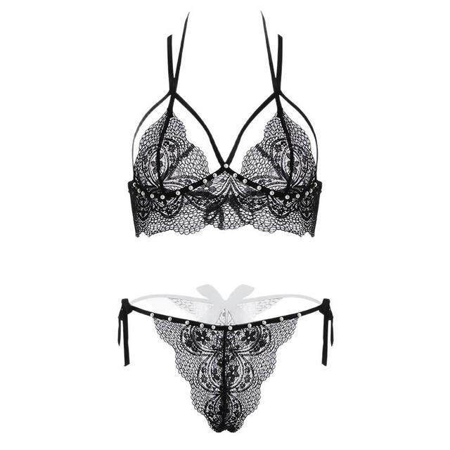 Đồ lót nữ ren xuyên thấu đính hạt đáng yêu quyến rũ set nội y lingerie cột dây đen đỏ gợi cảm ngọt ngào  T368