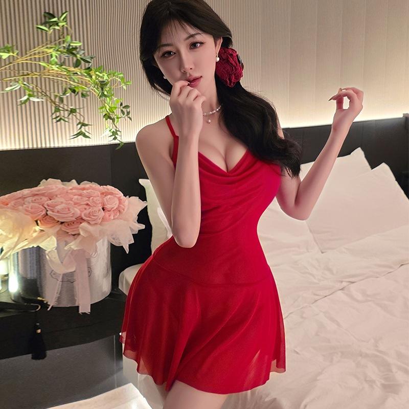 Váy ngủ ren xuyên thấu cổ đổ kèm chip đáng yêu quyến rũ đầm ngủ 2 dây dáng xoè gợi cảm thanh lịch  N161  HCM