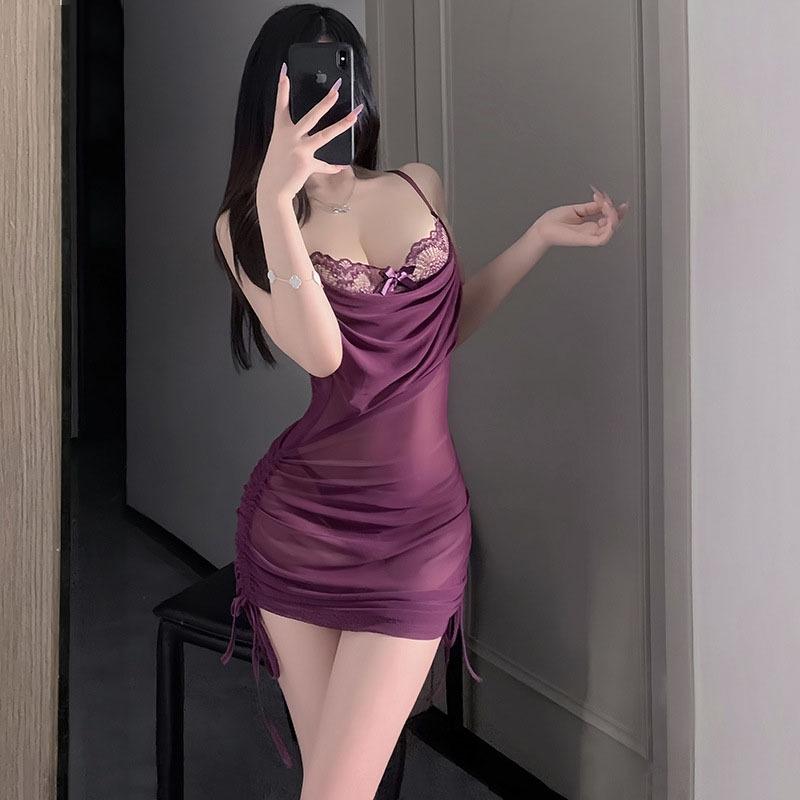 Váy ngủ ren cổ đổ dây rút hông siêu đẹp gợi cảm đầm 2 dây ôm body kèm chip tôn dáng quyến rũ  N297