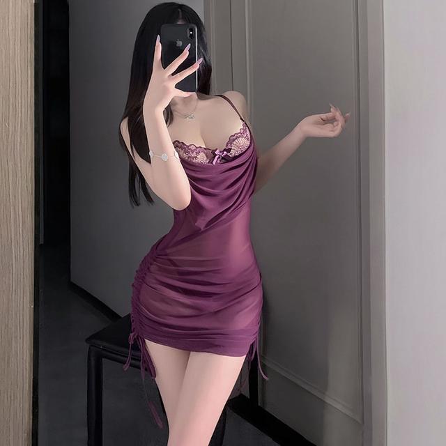 Váy ngủ ren cổ đổ dây rút hông siêu đẹp gợi cảm đầm 2 dây ôm body kèm chip tôn dáng quyến rũ  N297