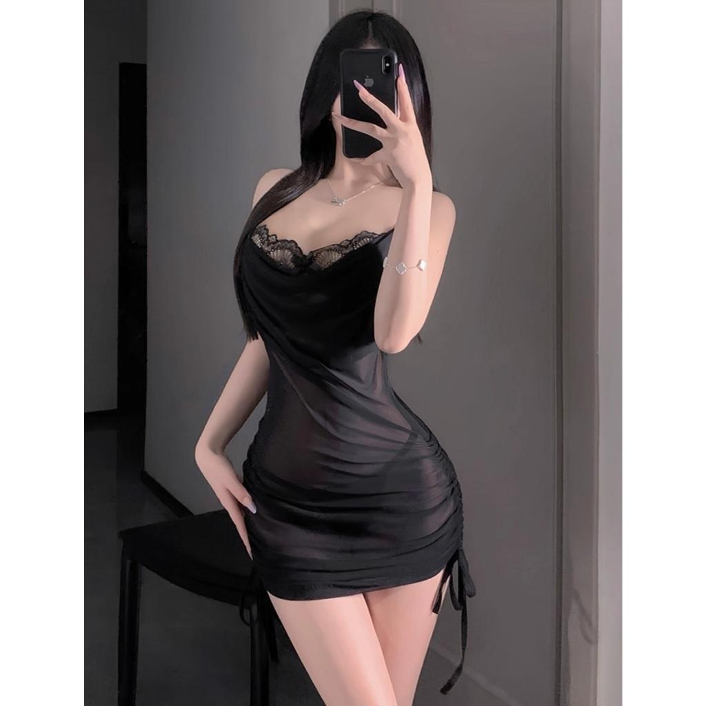 Váy ngủ ren cổ đổ dây rút hông siêu đẹp gợi cảm đầm 2 dây ôm body kèm chip tôn dáng quyến rũ  N297