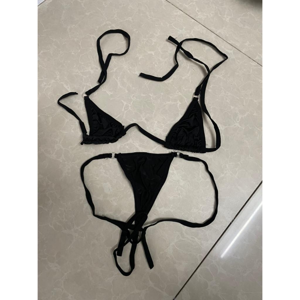 Bộ đồ lót nữ buộc dây gợi cảm đáng yêu set nội y lingerie quần lọt khe kèm áo không gọng đen trắng quyến rũ BIKI T324