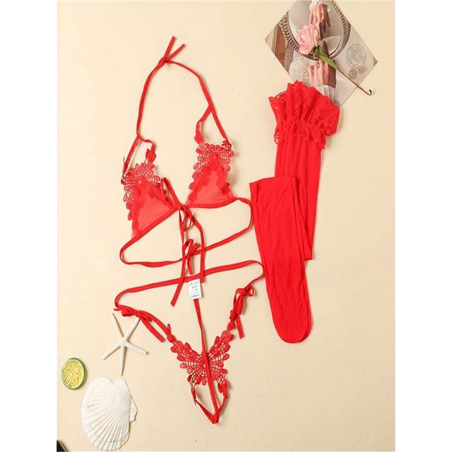Bộ đồ lót gợi cảm ren xuyên thấu phối hoa mềm mịn siêu xinh set nội y nữ buộc dây đen đỏ trắng quyến rũ  T311