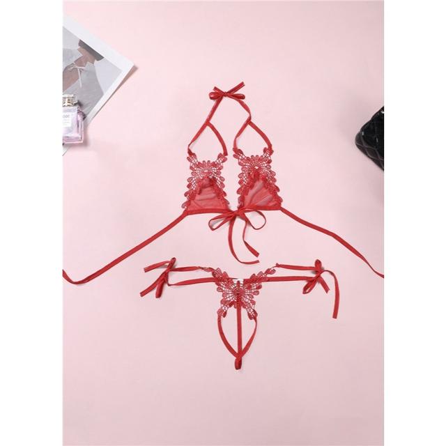 Bộ đồ lót gợi cảm ren xuyên thấu phối hoa mềm mịn siêu xinh set nội y nữ buộc dây đen đỏ trắng quyến rũ  T311