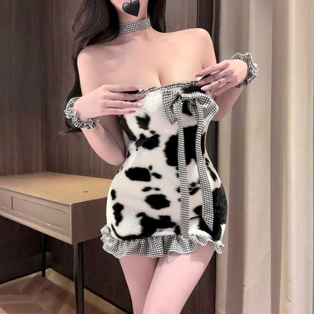 Váy gấu bông thắt nơ ôm body đáng yêu dễ thương đồ cosplay bò sữa anime cúp ngực gợi cảm dễ thương  N895
