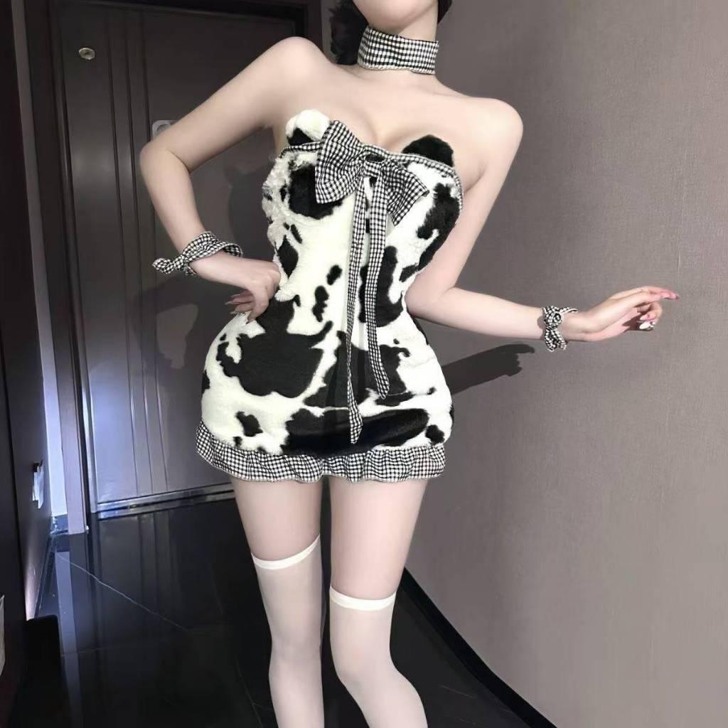 Váy gấu bông thắt nơ ôm body đáng yêu dễ thương đồ cosplay bò sữa anime cúp ngực gợi cảm dễ thương  N895