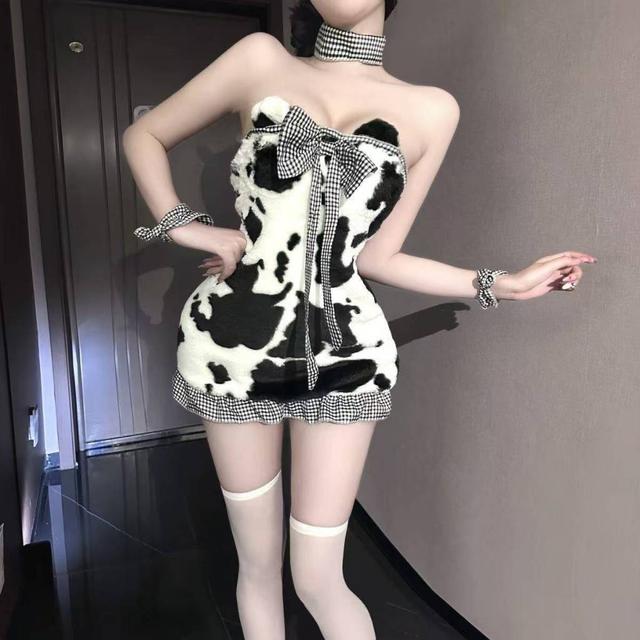 Váy gấu bông thắt nơ ôm body đáng yêu dễ thương đồ cosplay bò sữa anime cúp ngực gợi cảm dễ thương  N895