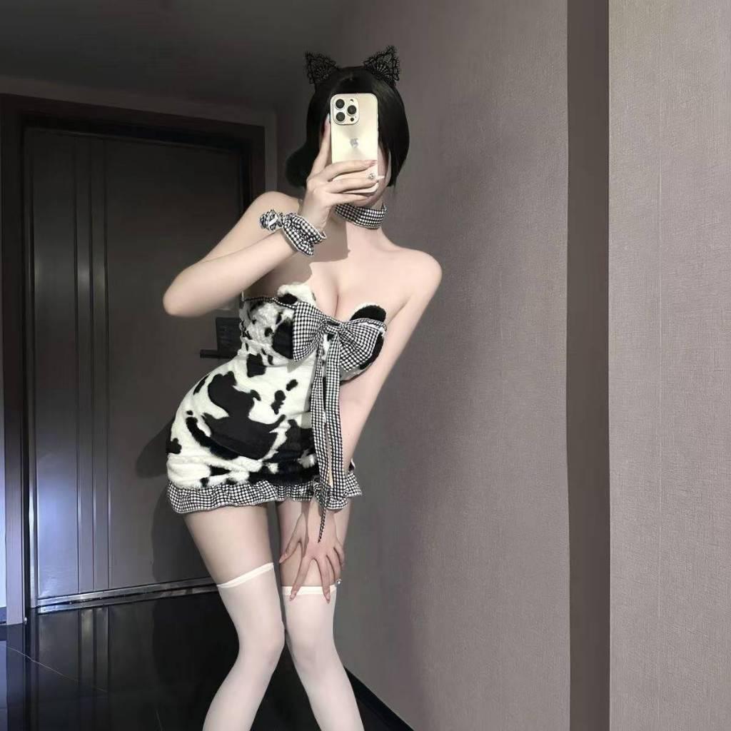 Váy gấu bông thắt nơ ôm body đáng yêu dễ thương đồ cosplay bò sữa anime cúp ngực gợi cảm dễ thương  N895
