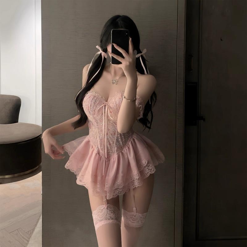 Váy ngủ sexy cánh tiên ren hoa có gọng kèm garter nịt tất gợi cảm sang chảnh áo corset định hình dáng xoè quyến rũ N820