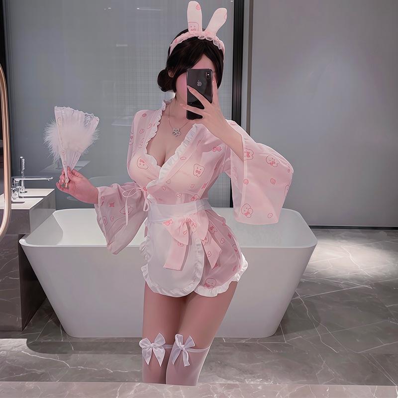 Đồ lót gợi cảm Kimono Nhật Bản cô gái thỏ sexy quyến rũ áo choàng ngủ kèm tạp dề xinh yêu gợi cảm  N345