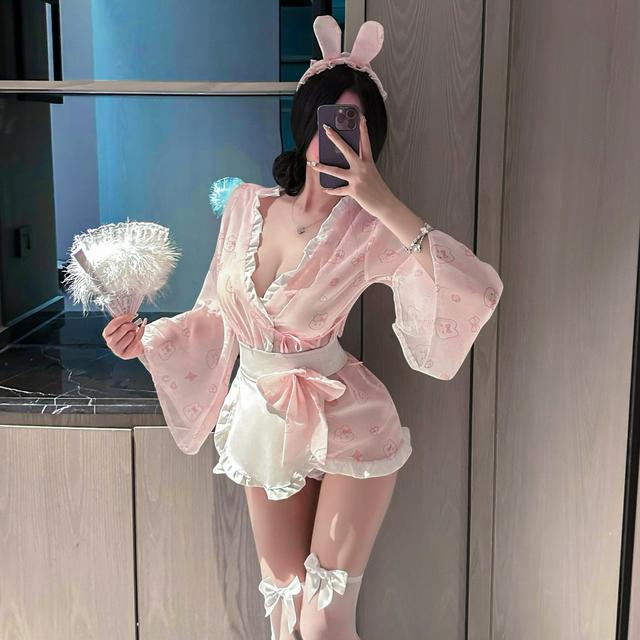 Đồ lót gợi cảm Kimono Nhật Bản cô gái thỏ sexy quyến rũ áo choàng ngủ kèm tạp dề xinh yêu gợi cảm  N345