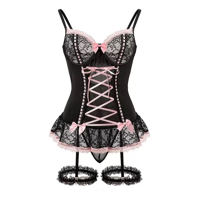Áo corset có gọng nâng ngực ren xuyên thấu gợi cảm đồ lót gợi cảm kèm đai garter vòng chân xinh quyến rũ  N810