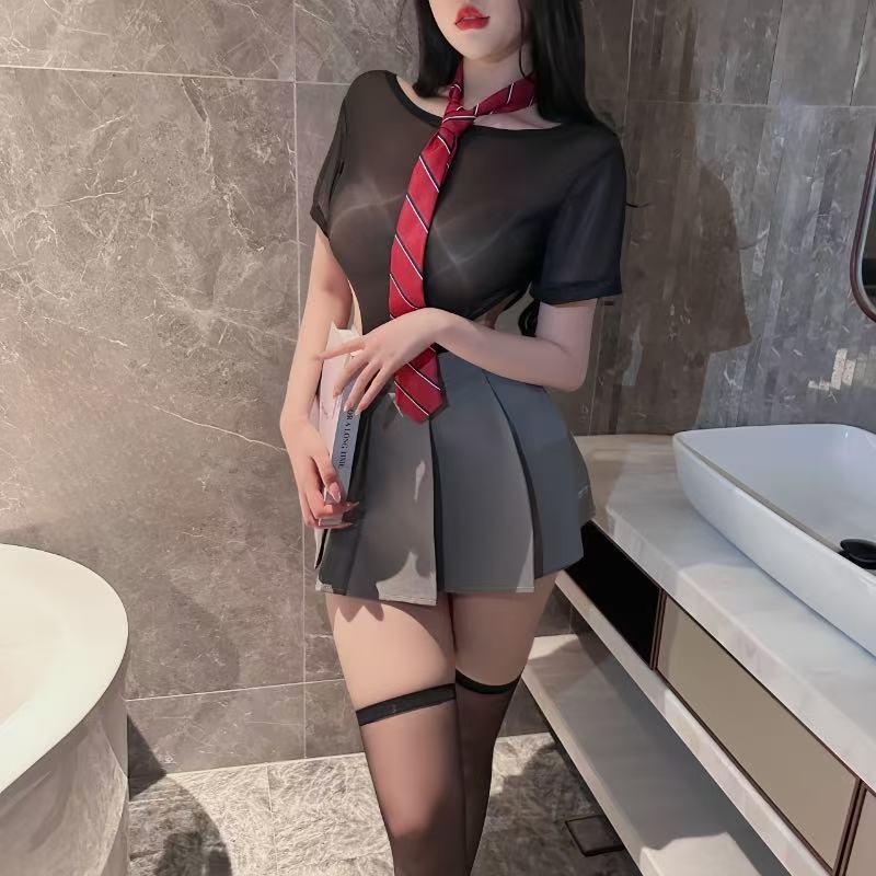 Cosplay học sinh sexy xuyên thấu cà vạt xinh yêu gợi cảm váy xếp ly nữ sinh Nhật Bản dễ thương quyến rũ  N861
