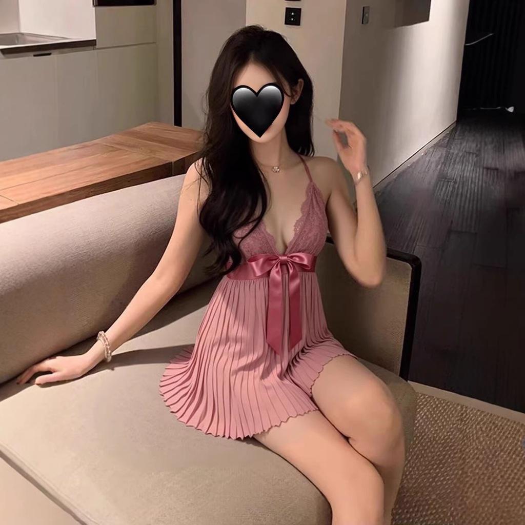 Váy ngủ nữ xếp ly thắt nơ xinh xắn đáng yêu đầm tiểu thư hai dây kiểu pháp cổ V xẻ ngực gợi cảm quyến rũ  N299