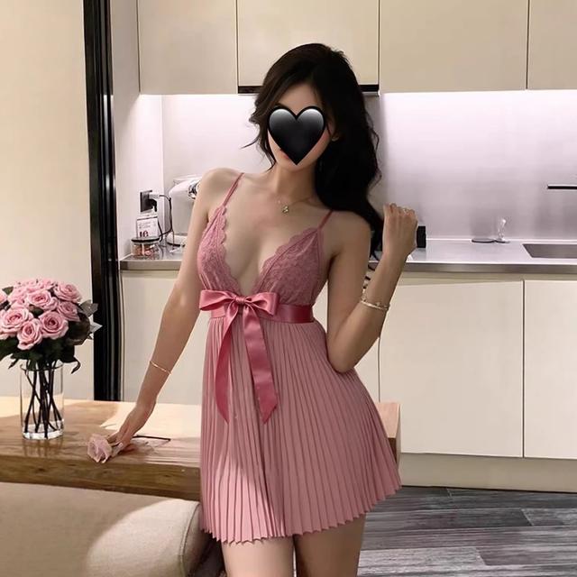 Váy ngủ nữ xếp ly thắt nơ xinh xắn đáng yêu đầm tiểu thư hai dây kiểu pháp cổ V xẻ ngực gợi cảm quyến rũ  N299