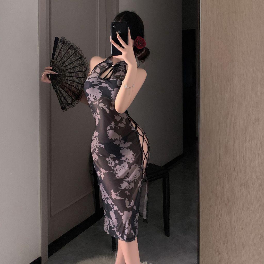 Váy sườn xám cổ tàu dáng dài xẻ tà sexy gợi cảm đồ cosplay cổ trang hở lưng ôm body quyến rũ xinh xắn  N581